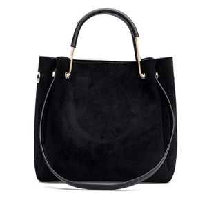 Black Suede gold bag small tote purse